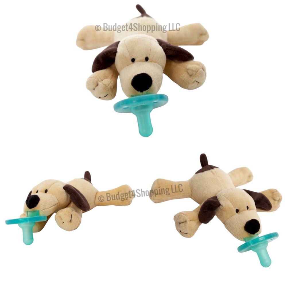 Wubbanub 0-6 Months Infant Pacifier Attached to a Brown Puppy Plush